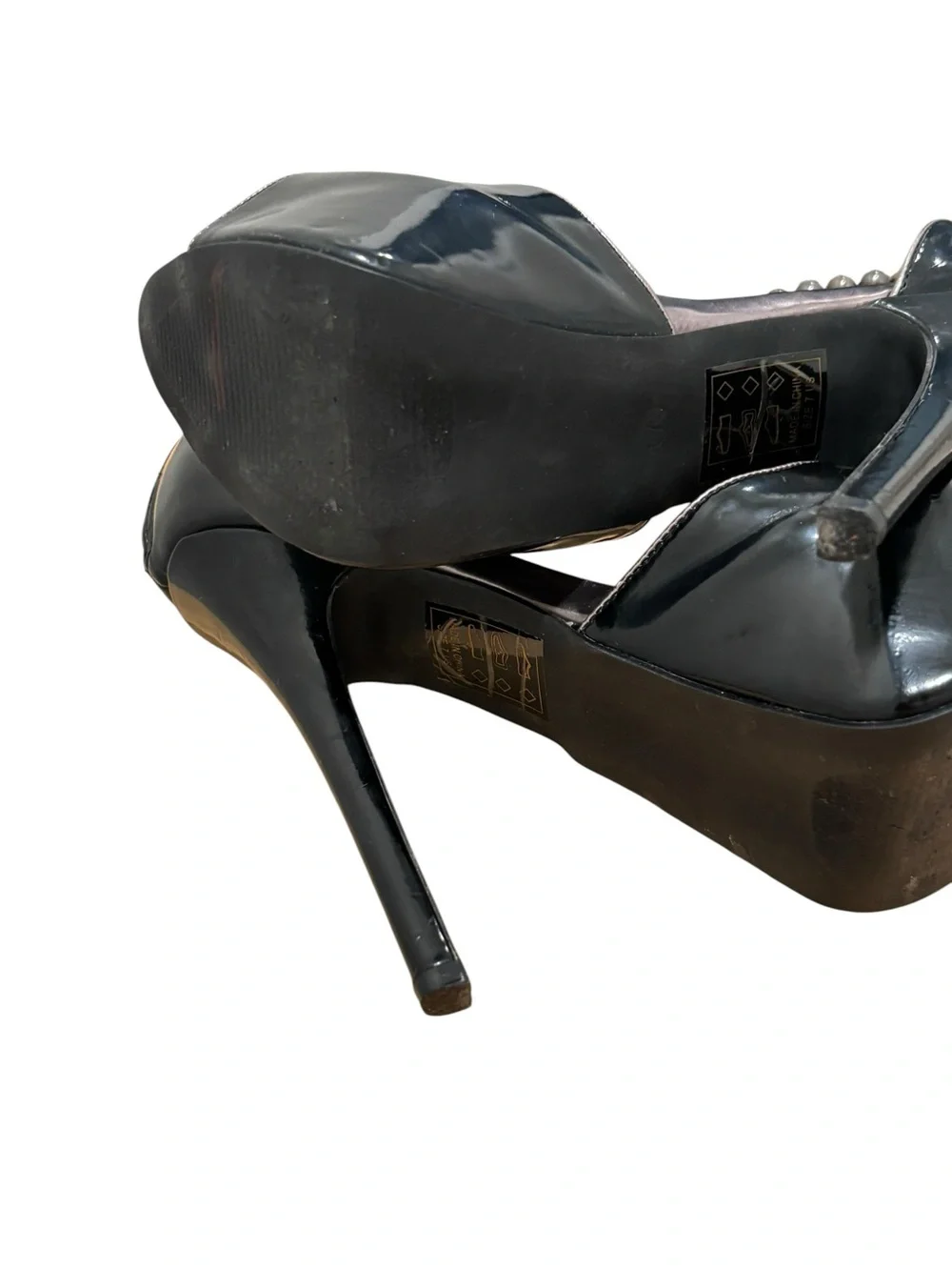 8 Scene Black Patent Platform Heels with Studded Ankle Cuff Size 7 SUPER CUTE